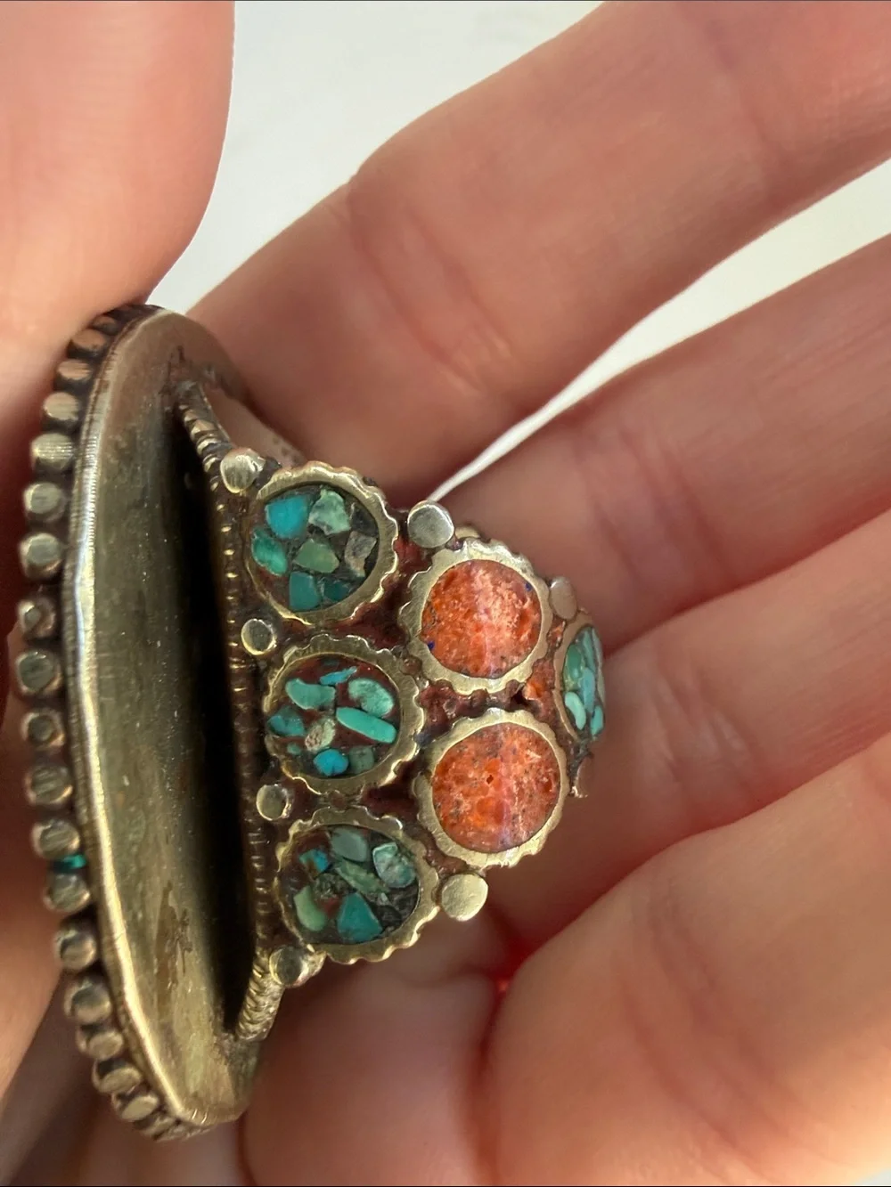 Boho Turquoise & Orange Statement Ring for Women